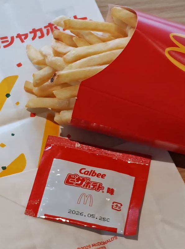 Calbee's pizza potato chips in French fry form photo