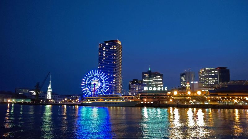 Kobe landmarks illuminated blue in support of medical workers battling coronavirus photo