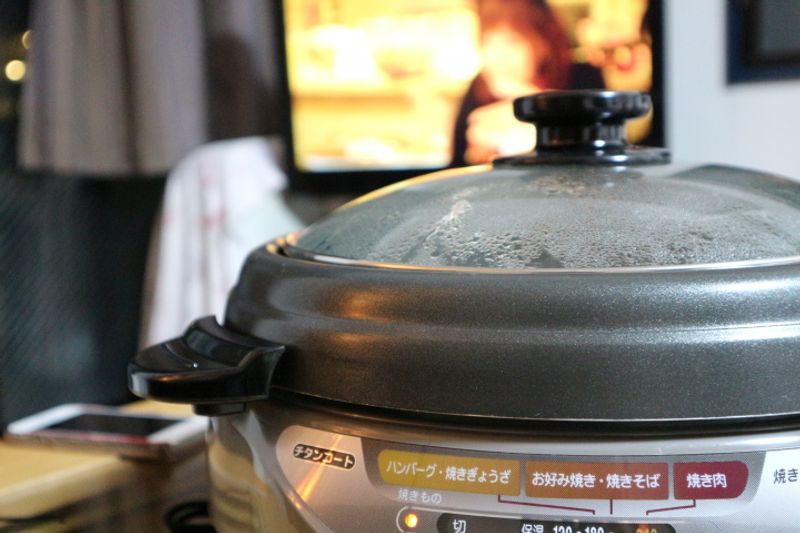 Nabe, from the hot pot, in front of the TV photo