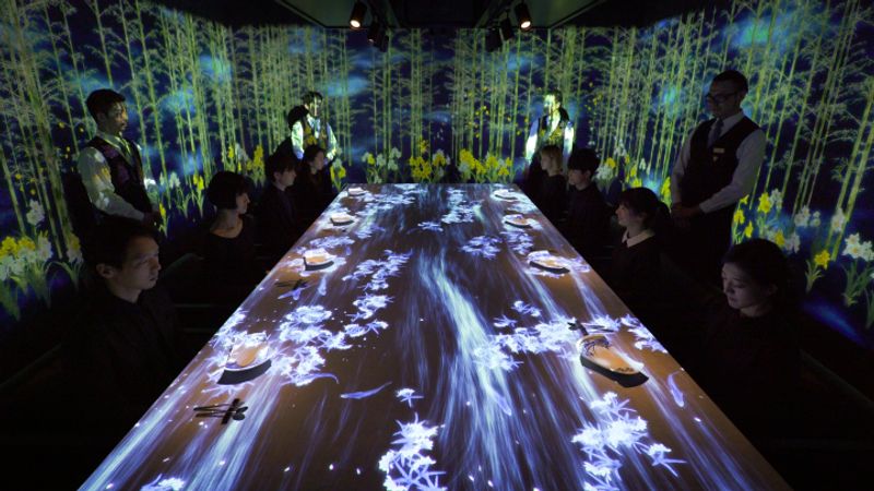 Guests, dishes, and food combine to create interactive art dining space, Ginza photo