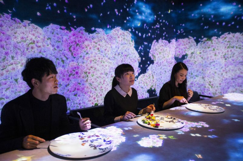 Guests, dishes, and food combine to create interactive art dining space, Ginza photo